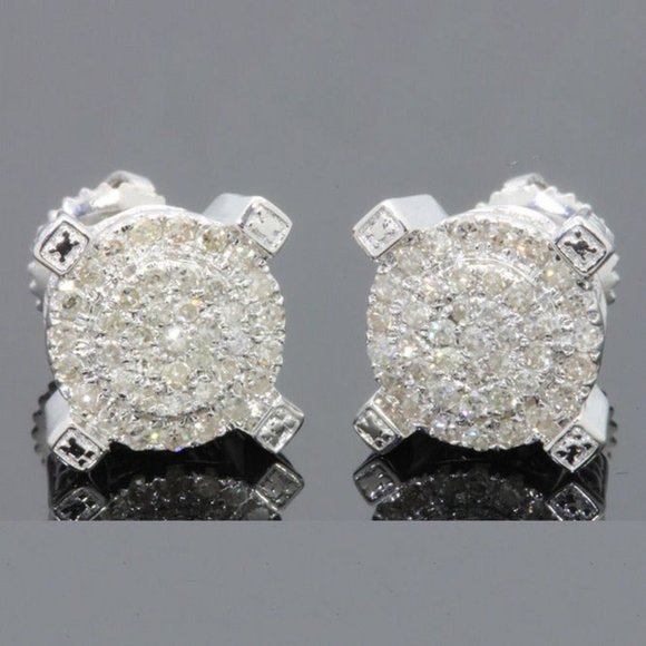 2ct Diamond Mens Stud Earrings 18K White Gold Guys Studs Silver Jewelry 2 ct 18